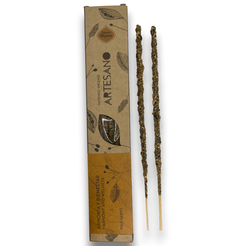 Palo Santo Sagrada Madre Räucherstäbchen - Harmonie und Wohlbefinden - 5 Bio-Riegel - Artisan Räucherstäbchen-SAGRADA MADRE HANDWERKLICHE RÄUCHERMITTEL – PACKUNG 5 EINHEITEN-HOSTENATURA