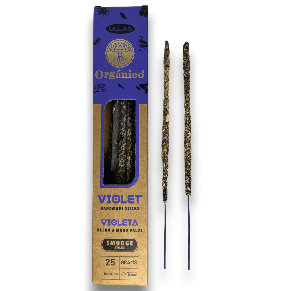 Kadzidło Ullas z fiołkiem - Violet - Ręcznie robione - 25g - Wyprodukowane w Indiach - 100% Naturalne - ULLAS Kadzidło Organiczn