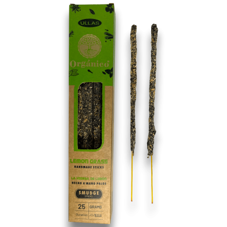 Incenso Ullas Lemongrass - Lemon Grass - Feito à mão - 25gr - Fabricado na Índia - 100% Natural - Incenso Orgânico ULLAS