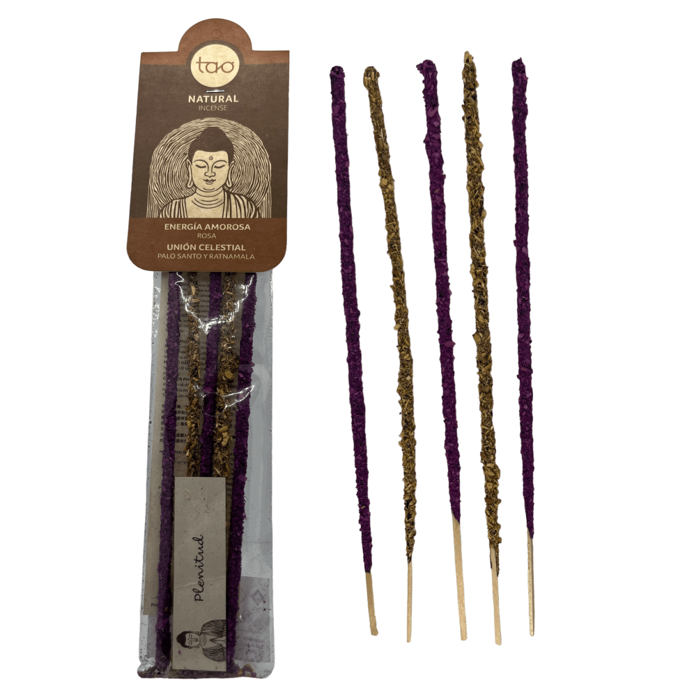 ローズ、パロサント、ラトナマラの香りのTao組み合わせは、愛と天の結びつきのエネルギーを持っています。Taoの香り棒は5本の太い棒が含まれています。