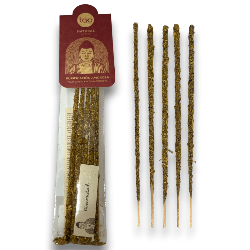 Palo Santo und Hagebutte Räucherstäbchen von TAO Natural zur liebevollen Reinigung - 5 dicke Stäbchen-INCIENSOS TAO SAGRADA MADRE-HOSTENATURA