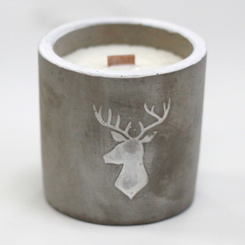 Medium Concrete Candle - Deer Head - Whiskey & Woodsmoke-CONCRETE CANDLES-HOSTENATURA