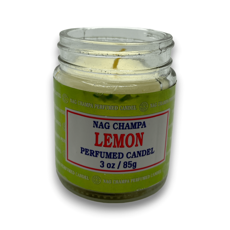 Nag Champa Satya Lemon Świeca w słoiku z cytryną - 85gr. - Czas trwania 24 godziny-Świece Nag Champa Satya-HOSTENATURA