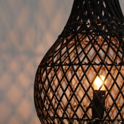 Dunkelbraune Rattan-Tischlampe - 39x24cm