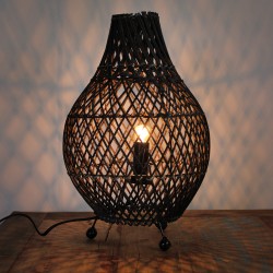 Ciemnobrązowa rattanowa lampa stołowa - 39x24cm