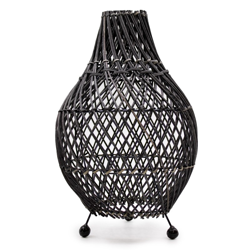 Schwarze Rattan-Tischlampe - 39x24cm-Tischlampen aus Korbgeflecht-HOSTENATURA