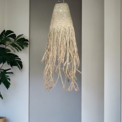 Natural Wicker Pendant Lamp Braided in Doum Suspension - 20x15cm