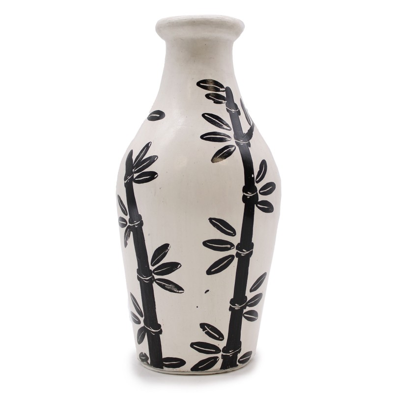 Ceramic Vase with Bamboo Motif - Natural - 32x15cm-BALI CERAMIC VASES-HOSTENATURA