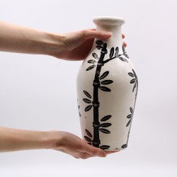 Ceramic Vase with Bamboo Motif - Natural - 32x15cm