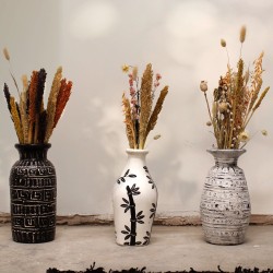 Ceramic Vase with Bamboo Motif - Natural - 32x15cm