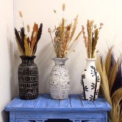 Ceramic Vase with Bamboo Motif - Natural - 32x15cm