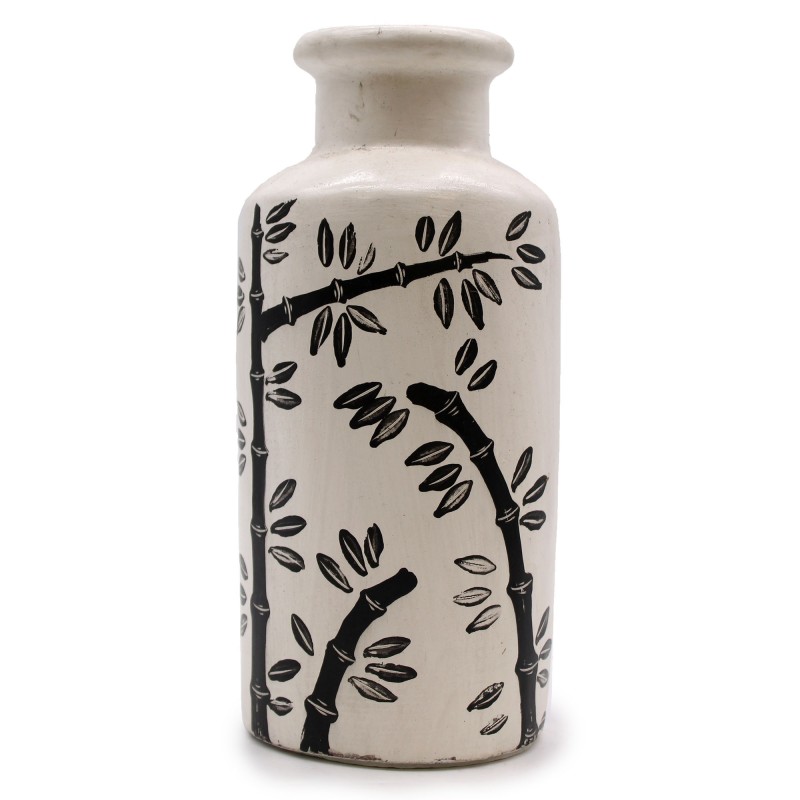 Vase en céramique rétro avec motif de bambou - Naturel - 32x15cm-JARRONES DE CERAMICA DE BALI-HOSTENATURA