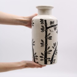 Retro Keramikvase mit Bambus Motiv - Natur - 32x15cm