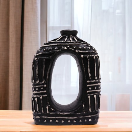 Vase Ovale en Céramique en forme de beignet - Couleur Chocolat 23cm
