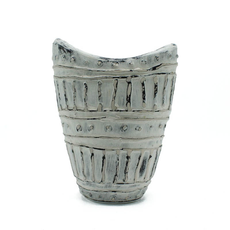 Jarra de cerâmica com forma de pescoço largo, cor creme, 22cm.-VASOS DE CERÂMICA BALI-HOSTENATURA