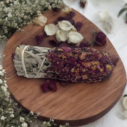 DIP White Sage Bundle with Rose - Eco-Artisanal Battered Bundle - Protect and Purify Love