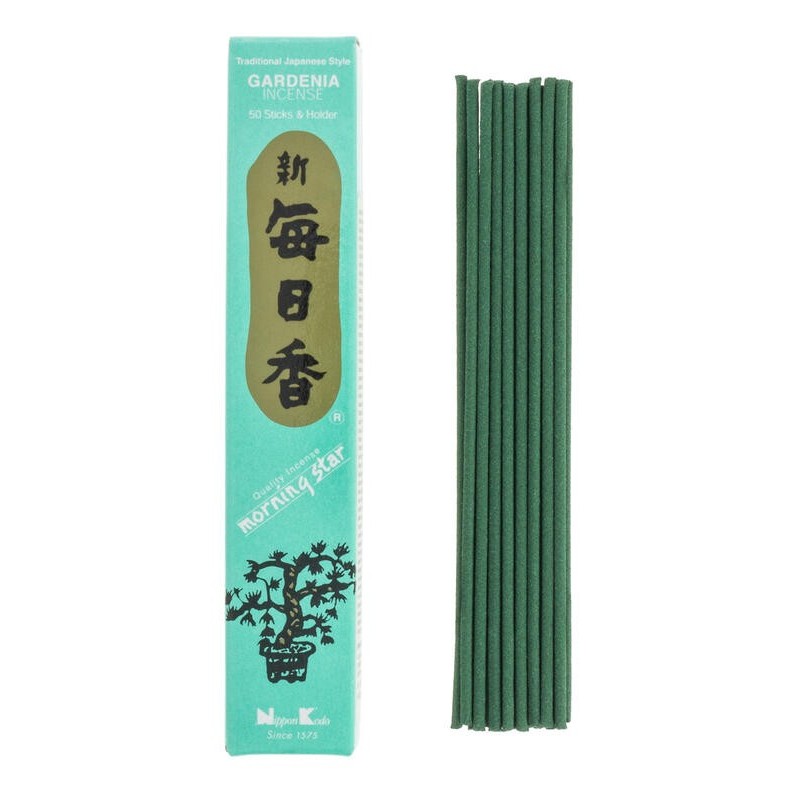 Japanische Räucherstäbchen Morning Star Gardenia Nippon Kodo (20g) 50 Riegel + Räuchergefäß-Japanische Räucherstäbchen-HOSTENATURA