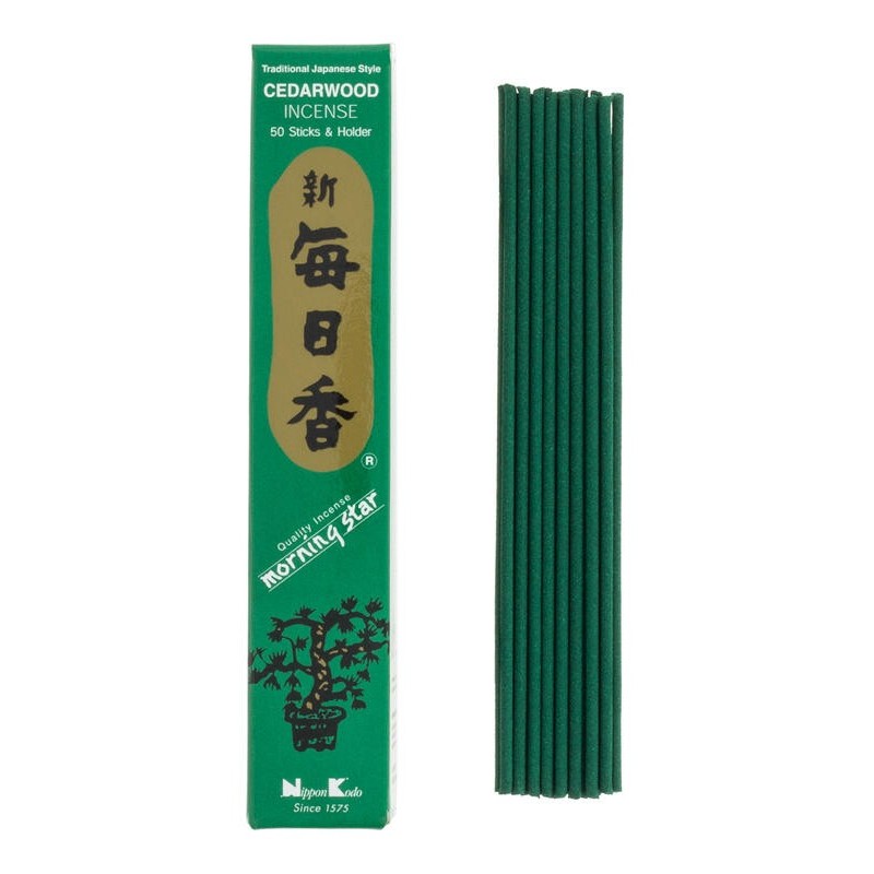 Encens japonès Morning Star Cedre Cedarwood de Nippon Kodo (20g) 50 barretes + encenser-INCENSOS JAPONESOS-HOSTENATURA