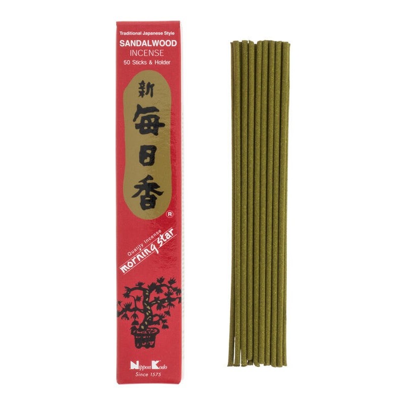 Encens japonès Morning Star de sàndal Nippon Kodo (20g) amb 50 barretes + portaencens.-INCENSOS JAPONESOS-HOSTENATURA