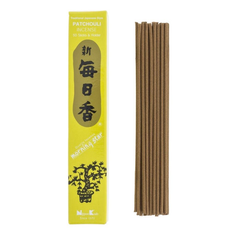 Encens Japonais Morning Star Patchouli de Nippon Kodo (20g) - 50 bâtonnets + brûleur à encens-INCIENSOS JAPONESES-HOSTENATURA