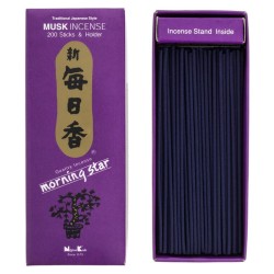 Encens japonais Morning Star Musc Nippon Kodo 200 bâtonnets + porte-encens - Grand paquet