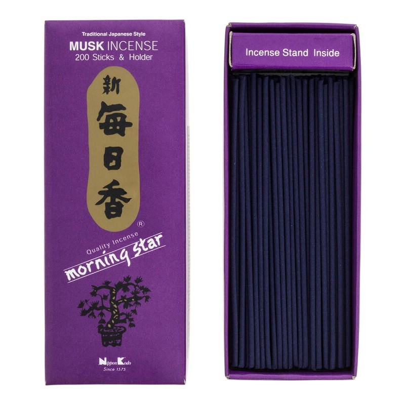 Incenso giapponese Morning Star Musk di Nippon Kodo, confezione grande di 200 bastoncini più brucia-incenso.-INCENSI GIAPPONESI-HOSTENATURA