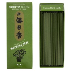 Incenso Japonês Morning Star Chá Verde Chá Verde Nippon Kodo 200 palitos + incensário - Pacote Grande