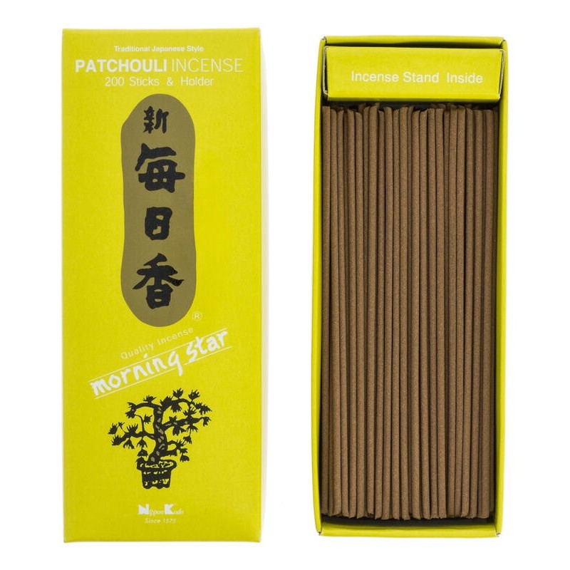 Incenso giapponese Morning Star Patchouli di Nippon Kodo, confezione grande contenente 200 bastoncini + portaincenso.-INCENSI GIAPPONESI-HOSTENATURA