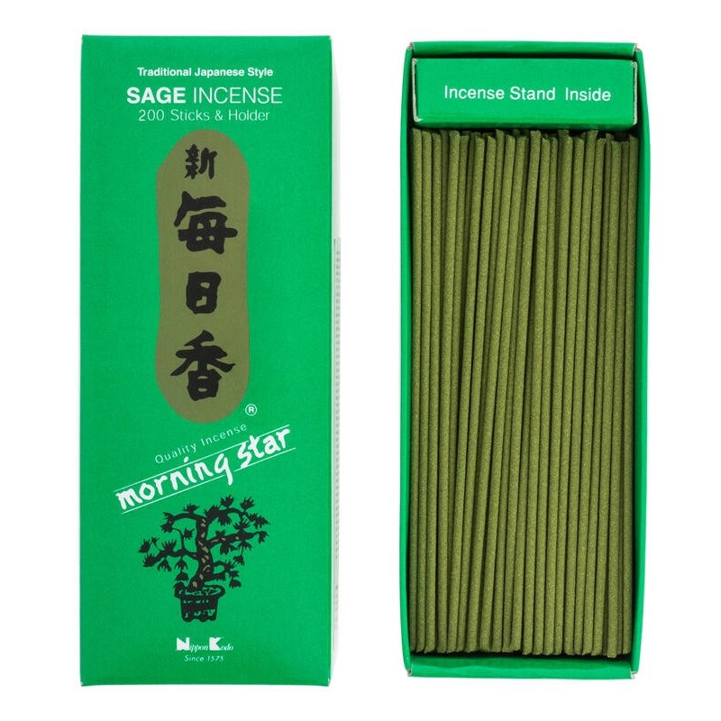 Encens japonès Morning Star Salvia Sage de Nippon Kodo 200 barres + portaencens - Paquet Gran-INCENSOS JAPONESOS-HOSTENATURA