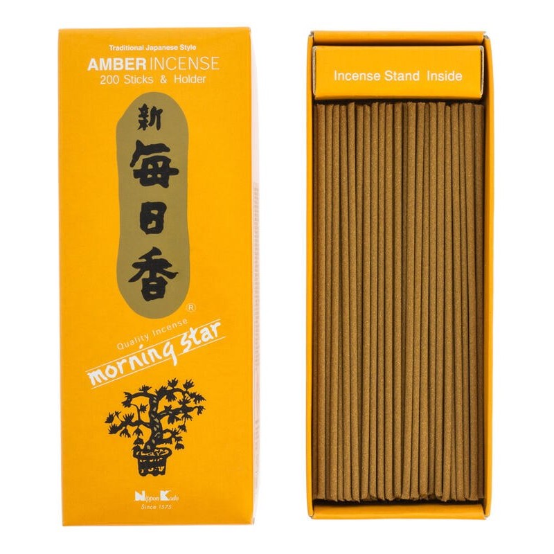 Encens Japonais Morning Star Ambre Amber Nippon Kodo 200 bâtonnets + porte-encens - Grand Pack-INCIENSOS JAPONESES-HOSTENATURA