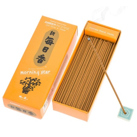 Incienso Japonés Morning Star Ambar Amber Nippon Kodo 200 barritas + incensario - Paquete Grande