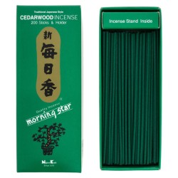 Encens japonais Morning Star Cèdre Cedarwood Nippon Kodo 200 bâtonnets + porte-encens - Grand paquet