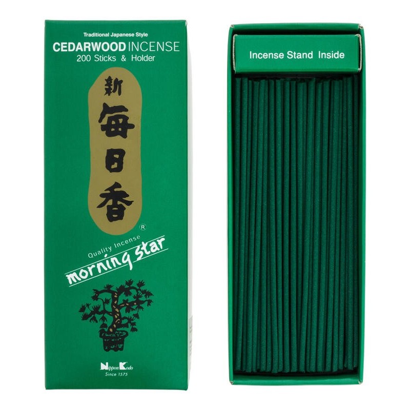 Encens japonais Morning Star Cèdre Cedarwood Nippon Kodo 200 bâtonnets + porte-encens - Grand paquet-INCIENSOS JAPONESES-HOSTENATURA