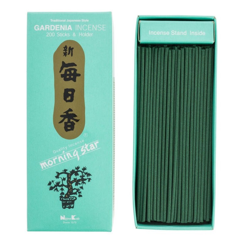 Japanischer Weihrauch Morgenstern Gardenia Nippon Kodo 200 Riegel + Räuchergefäß - Großpackung-Japanische Räucherstäbchen-HOSTENATURA