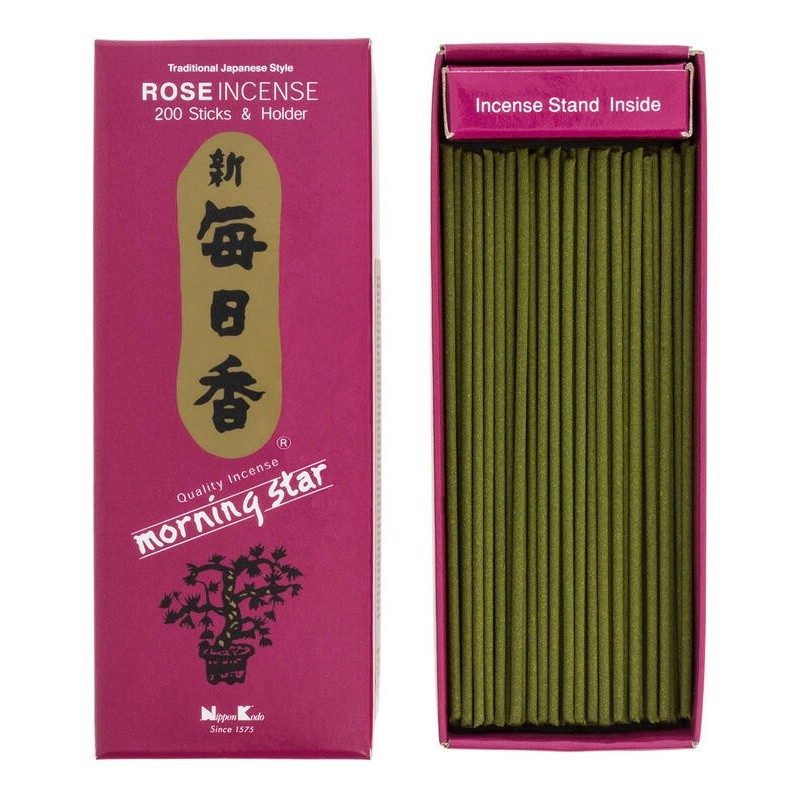 Incenso giapponese Morning Star Rosa Rose Nippon Kodo 200 bastoncini + incensiere - Confezione grande-INCENSI GIAPPONESI-HOSTENATURA