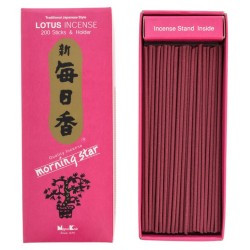 Encens japonais Morning Star Lotus Nippon Kodo 200 bâtonnets + porte-encens - Grand paquet