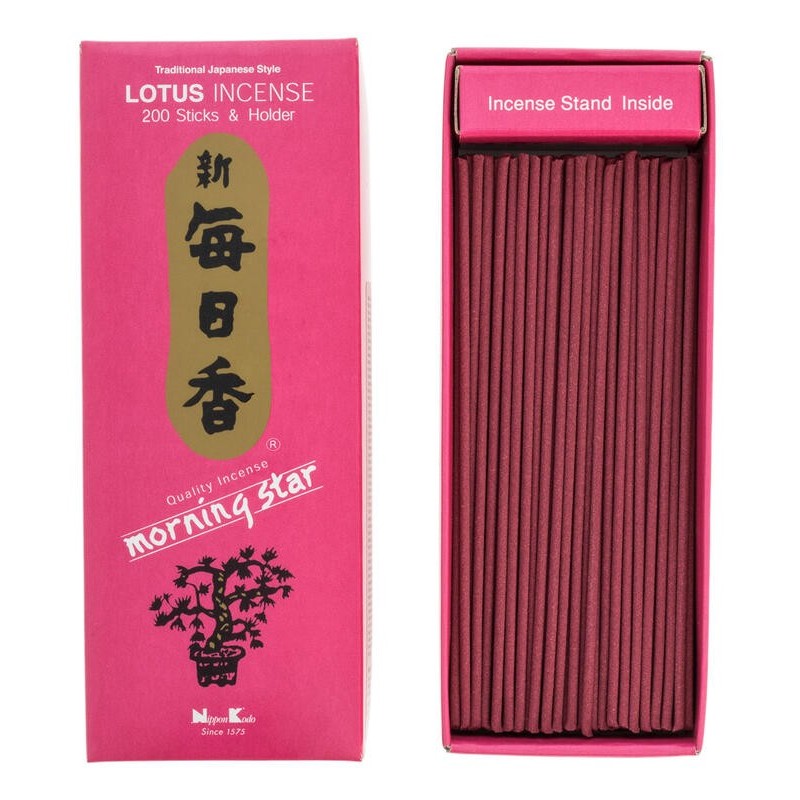 Incenso giapponese Morning Star Loto Lotus Nippon Kodo confezione da 200 bastoncini + brucia incenso - Pacco Grande-INCENSI GIAPPONESI-HOSTENATURA