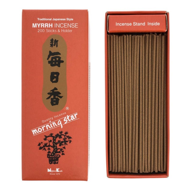 Incenso Japonês Estrela da Manhã Mirra Mirra Nippon Kodo 200 palitos + incensário - Pacote Grande-INCENSOS JAPONESES-HOSTENATURA