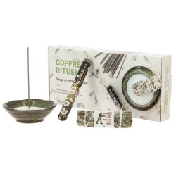 Japanese Ritual Set - White Sage and Nippon Kodo Incense - Includes incense burner with marble.