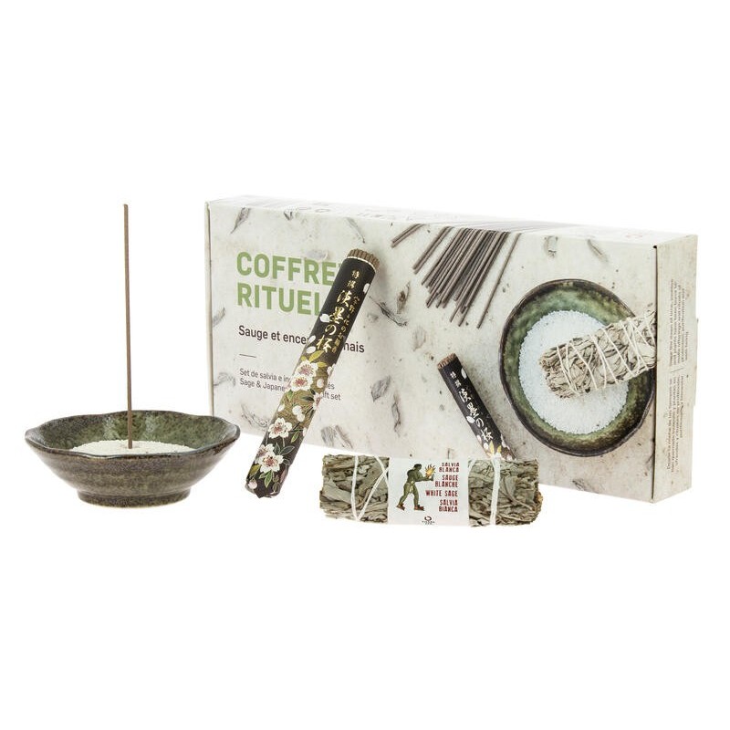 Japanese Ritual Set - White Sage and Nippon Kodo Incense - Includes incense burner with marble.-JAPANESE INCENSES-HOSTENATURA