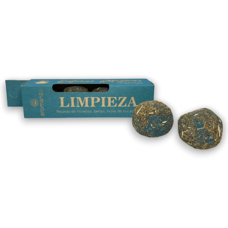 Esferas Mágicas Limpieza AROMANZA - Iluminarte Argentina - 4 bombitas defumación Resina Incienso, Benjuí y hojas de Eucalipto.-Aromanza Magic Spheres Box-HOSTENATURA