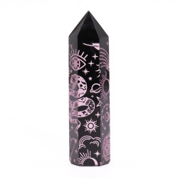 Black Obsidian Tips (approx. 60-70 g, 9 cm) - Mystic Story - Pink