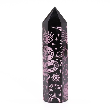 Schwarze Obsidian Tips (ca. 60-70 g, 9 cm) - Mystic Story - Pink