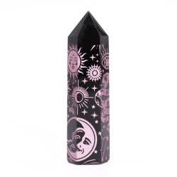 Black Obsidian Tips (approx. 60-70 g, 9 cm) - Mystic Story - Pink