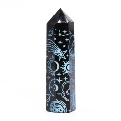 Black Obsidian Tips (approx. 60-70 g, 9 cm) - Mystic Story - Sky Blue