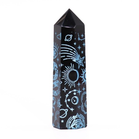 Schwarze Obsidian Tips (ca. 60-70 g, 9 cm) - Mystic Story - Sky Blue