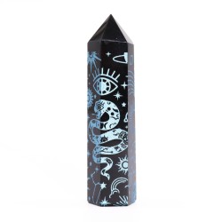 Zwarte Obsidiaanpunten (ca. 60-70 g, 9 cm) - Mystic Story - Hemelsblauw