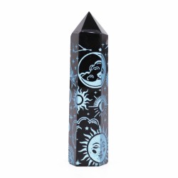 Zwarte Obsidiaanpunten (ca. 60-70 g, 9 cm) - Mystic Story - Hemelsblauw