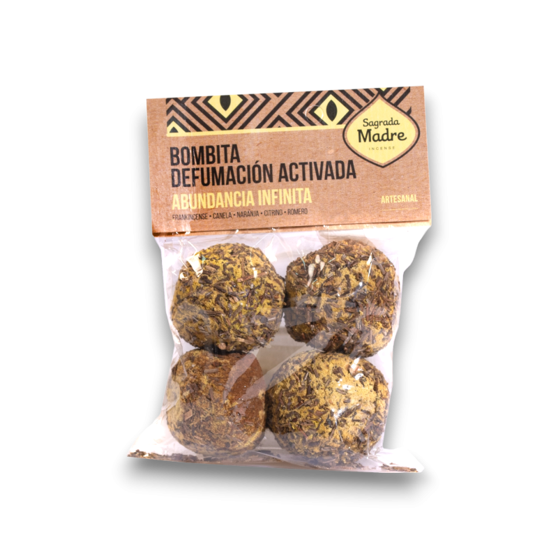 Infinite Abundance Bombitas Bag, Holy Mother - Activated Smoking Incense, Cinnamon, Orange, Citrine and Rosemary - 4 units.-BOMBS 4X ACTIVATED DEFUMMING SAGRADA MADRE-HOSTENATURA