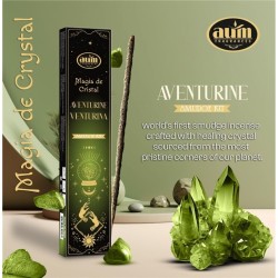 Aum Fragrances Crystal Magic Aventurine Incense - Incenso com caixa de cristais de Aventurina Verde - 20gr.